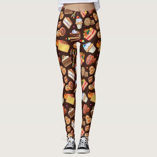 Leggings Humour amusant Dessin Dessin Cartoon Sucres Gâteau (Devant)