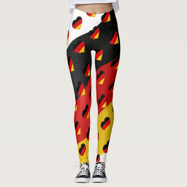 Leggings I Love Allemagne Allemand Drapeau Coeurs Motif Fun (Devant)