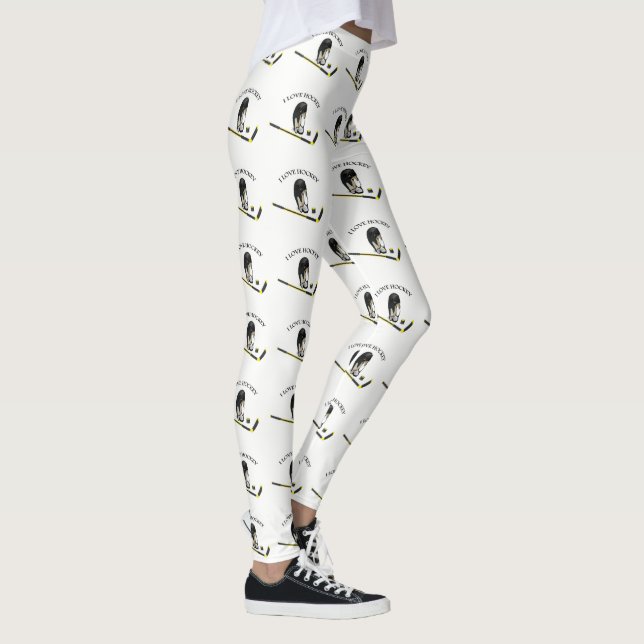 Leggings I Love hockey conception personnalisée avec bâton  (Droite)