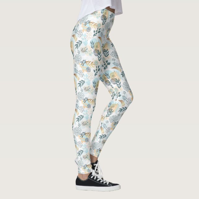Leggings Ice bleu or blanc feuillage motif (Droite)