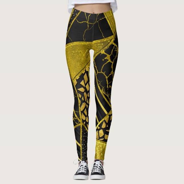 Leggings Illusion de texture du triangle noir or (Devant)