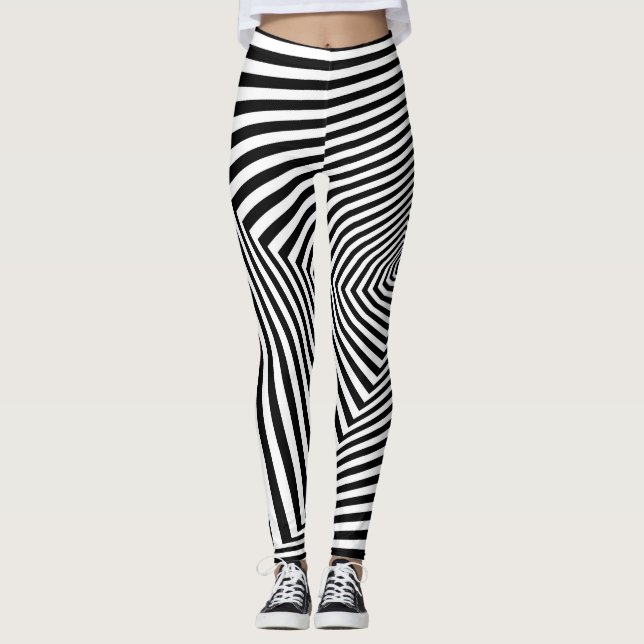Leggings Illusion optique : Abstraite géométrique rayée. (Devant)
