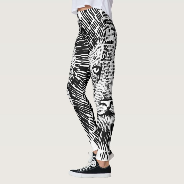 Leggings Illustration Abstraite du visage de lion gras (Gauche)