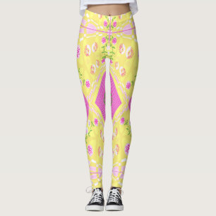 Leggings Illustration Bohème Chintz jaune rose vert