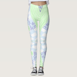 Leggings Illustration Bohème Chintz Pastel Blue Green