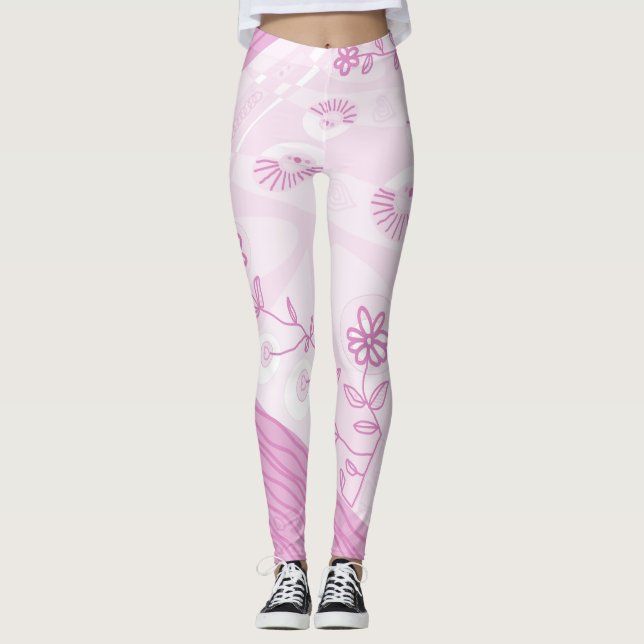 Leggings Illustration Bohème Chintz Pastel Rose (Devant)