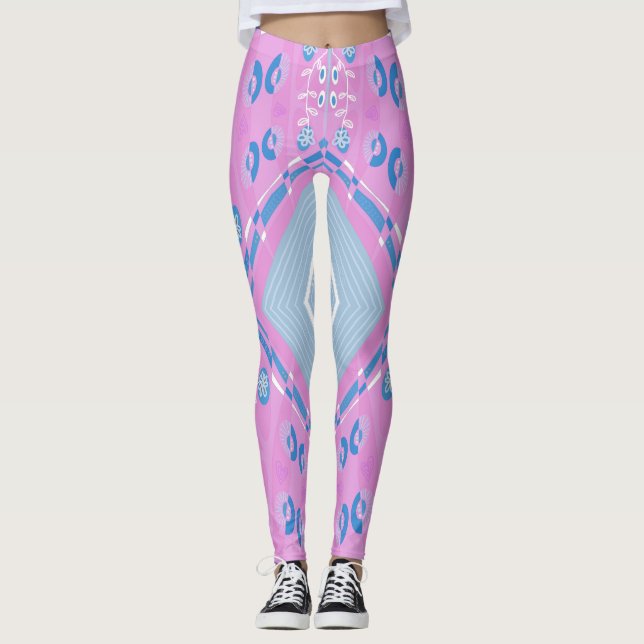 Leggings Illustration Bohème Chintz Rose Bleu Blanc 1 (Devant)