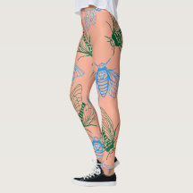 Illustration botanique de cigale motif rose corail