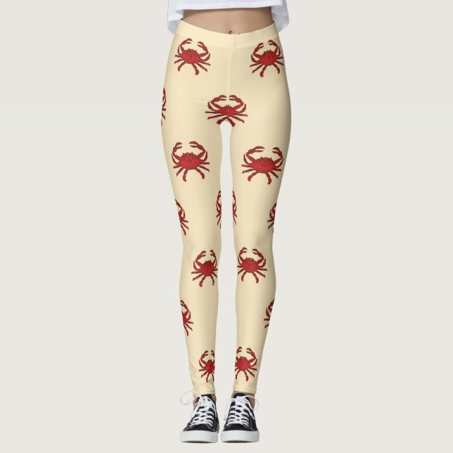 Leggings Illustration crème rouge de crabe nautique (Devant)