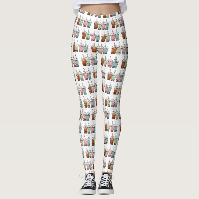 Leggings Illustration de dessin animé pour le thé de bulle (Devant)