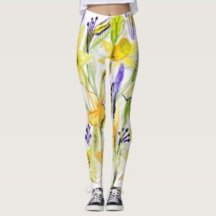 Leggings Illustration de l'aquarelle des jonquilles jaunes