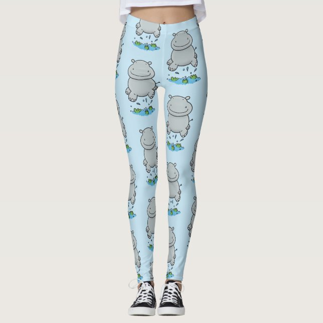 Leggings Illustration de saut en hippo mignon (Devant)