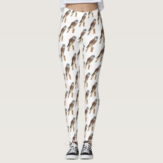 Leggings Illustration d'oiseau américain Kestrel (Devant)