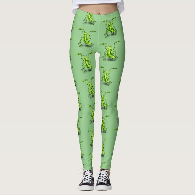 Leggings Illustration drôle de mante verte en prière (Devant)