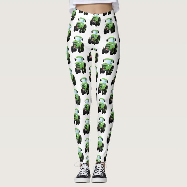 Leggings Illustration du joli joyeux tracteur agricole vert (Devant)