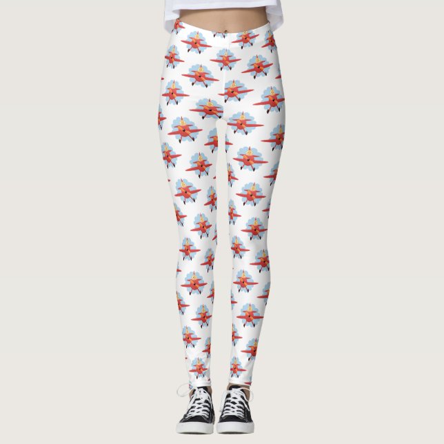 Leggings Illustration d'un avion rouge volant mignon (Devant)