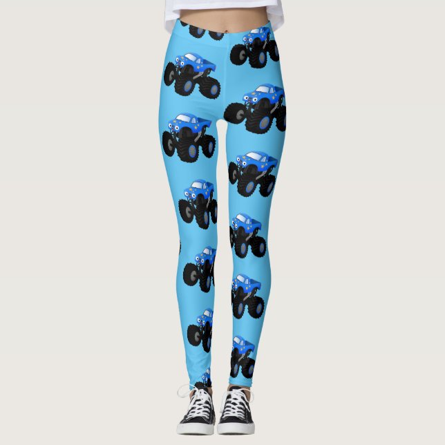 Leggings Illustration d'un camion monstre bleu mou (Devant)