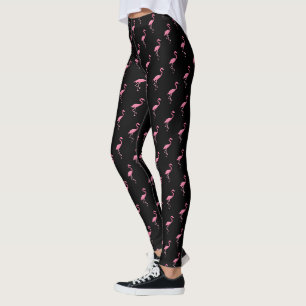 Leggings Illustration rose de flamant sur le motif noir