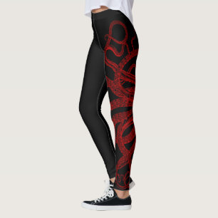 Leggings Illustration vintage rouge de tentacules de poulpe