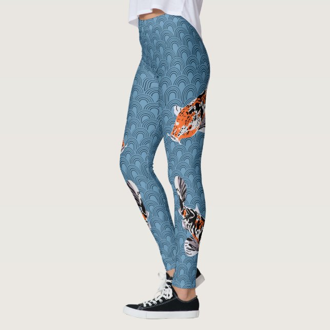 Leggings Illustrations de Koi Fish sur les ondes bleues mod (Gauche)