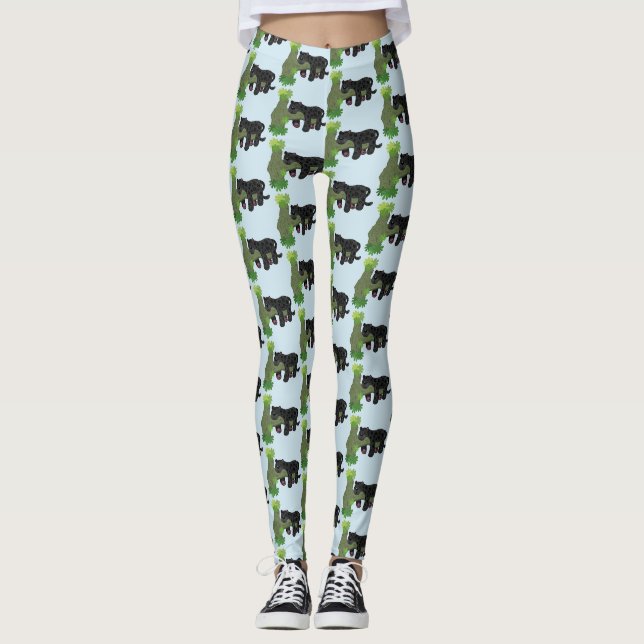 Leggings Image de dessin animé de chat en panthère noire ja (Devant)