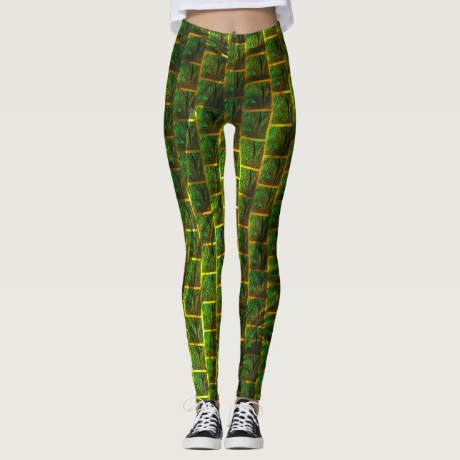 Leggings Imagens verdes e quadrada com amarelo na sua volta (Devant)