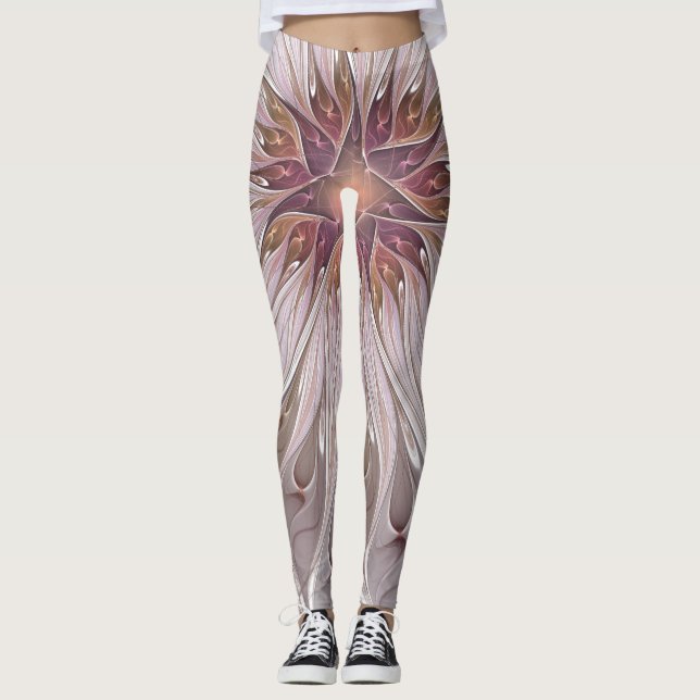 Leggings Imaginaire Floral, Abstraite Fleur Pastel Moderne (Devant)