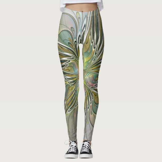 Leggings Imaginaire Floral Fleur Art Fractal Moderne Avec O (Devant)