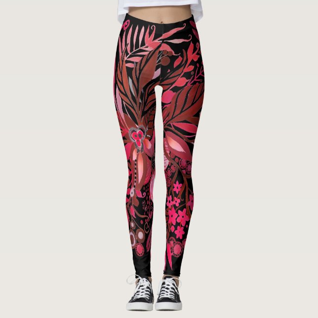Leggings Imaginaire floral rouge rubis (Devant)