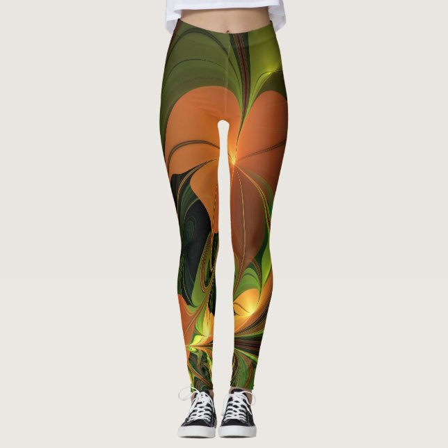 Leggings Imaginaire Plante Abstrait rouille verte Brown fra (Devant)