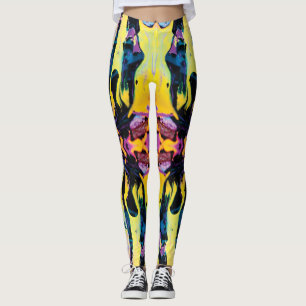 Leggings Implosion galactique interstellaire violet et jaun