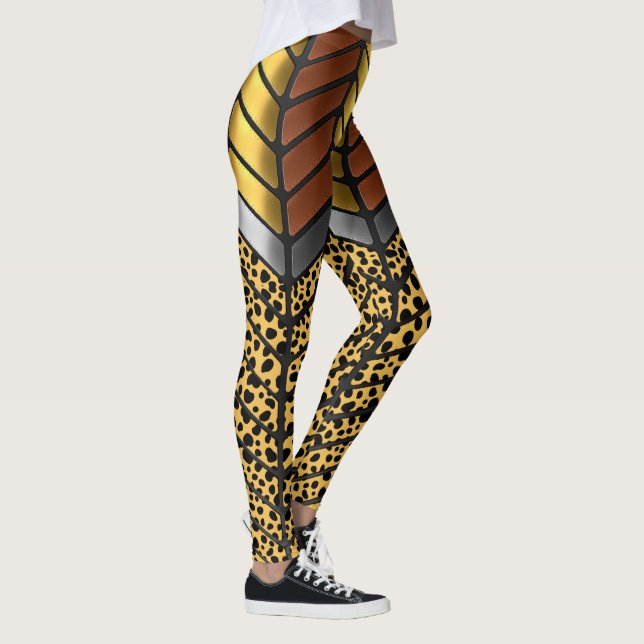 Leggings Impression d'animal de guépard à chevron zigzag mo (Droite)