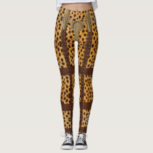 Leggings Impression d'animal tribal cuir vintage guépard
