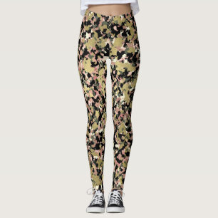 Leggings Impression de motif de camouflage noir vert rose o