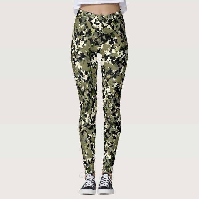 Leggings Impression de motif de camouflage vert noir crème (Devant)