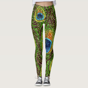 Leggings Impression de plumes de paon colorées RAB Rockabil