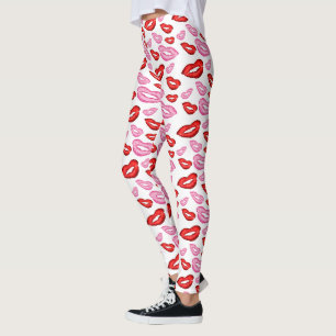 Leggings Impression de rouge à lèvres rose rouge