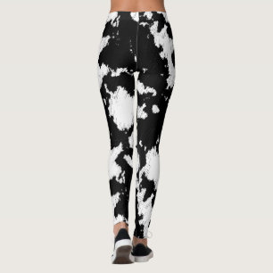 Leggings Impression de vache Faux, noir et blanc