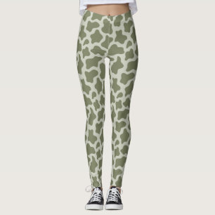 Leggings Impression de vache verte Sage