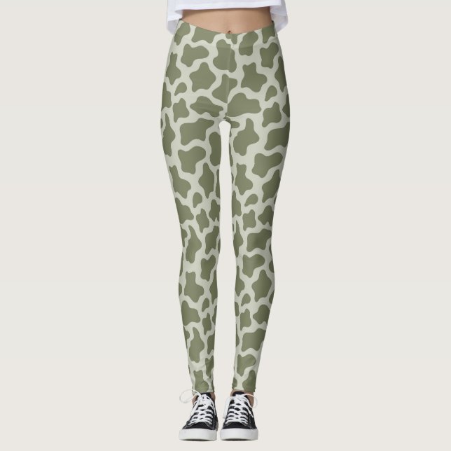 Leggings Impression de vache verte Sage (Devant)