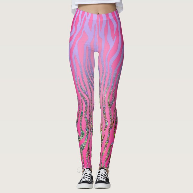 Leggings Impression demi-Parties scintillant rose tigre (Devant)