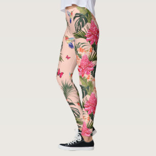 Leggings Impression florale tropicale, Colibris, Papillons
