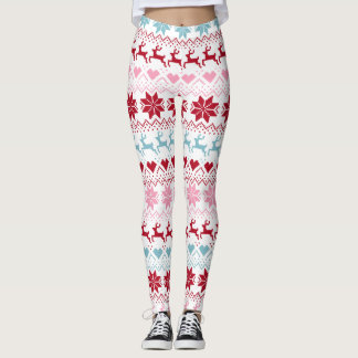 Leggings Impression Rouge, Bleue Et Rose Fair Isle