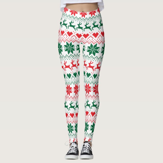 Leggings Impression Rouge et vert Fair Isle (Devant)