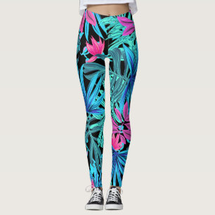 Leggings Impression tropicale bleue et rose