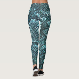 Leggings Impression turquoise de la peau de serpent, écail