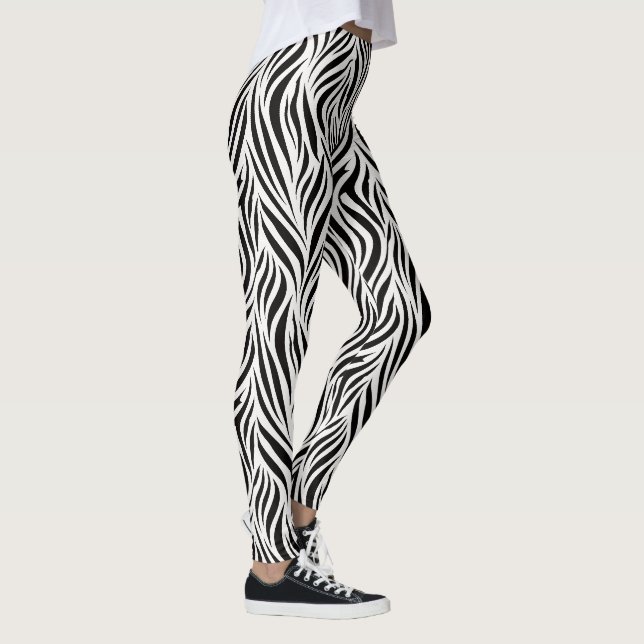 Leggings Impression Zèbre Noir Blanc Audacieux Motif Animal (Droite)