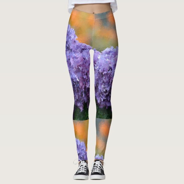 Leggings Impressionniste Hydrangée violette (Devant)