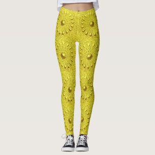 Leggings imprimé de fleurs abstraites jaunes