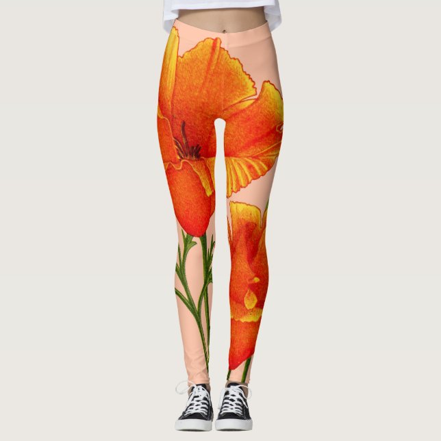 Leggings imprimé de pavot orange en Californie (Devant)